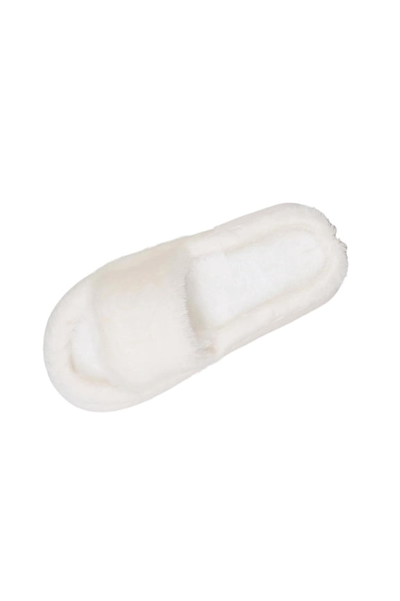 Womens Fuzzy Slides Slippers — Open Toe Furry Slide Warm Faux Fur Thick Sole Indoor Outdoor Slides Sandals Casual Flat Fluffy House Slippers