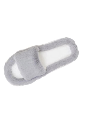 Womens Fuzzy Slides Slippers — Open Toe Furry Slide Warm Faux Fur Thick Sole Indoor Outdoor Slides Sandals Casual Flat Fluffy House Slippers