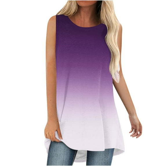 Miqool Womens Gradient Color Tank Tops Summer Sleeveless Loose Flowy Tank Tops Round Neck Casual Basic T Shirts Tunic Blouses for Leggings