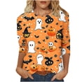 thumbnail image 1 of Miqool Womens Halloween T-Shirts 3/4 Sleeve Tops Loose Fit Round Neck Casual Tunic Blouse Fall Winter Holiday Graphic Tees,S-5XL, 1 of 5