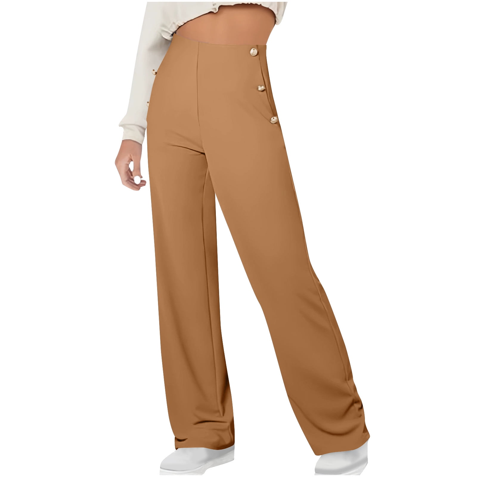 Miqool Womens High Waisted Dress Pants Straight Wide Leg Pull On ...