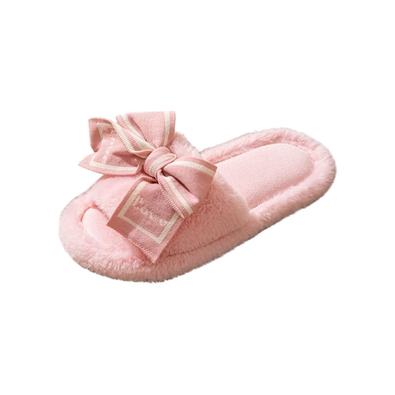 Miqool Womens Memory Foam Slippers with Bow Fuzzy Non-Slip House Shoes Cozy Soft Open Toe Indoor Outdoor Slides