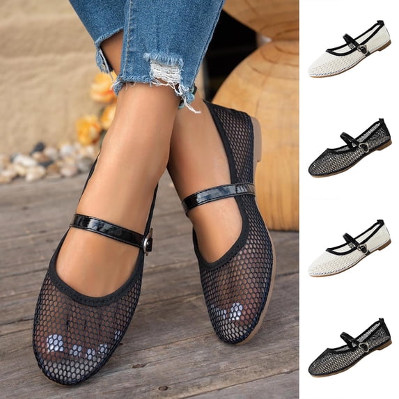 Miqool Womens Mesh Mary Jane Flats Round Toe Closed Toe ankle Strap Soft Sole Breathable Casual Flat Shoes