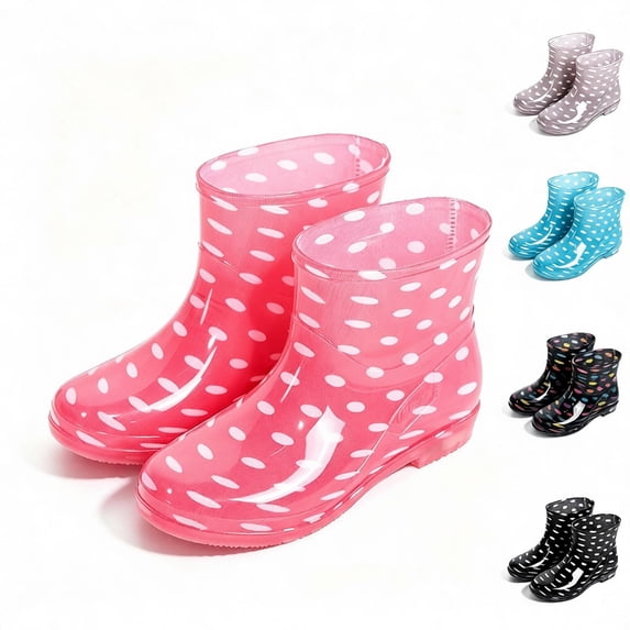 Miqool Womens Multi Color Printed PVC Ankle Rain Boots Glossy Waterproof Pull On Short Rain Footwear For Daily Rainy Outdoor Wear