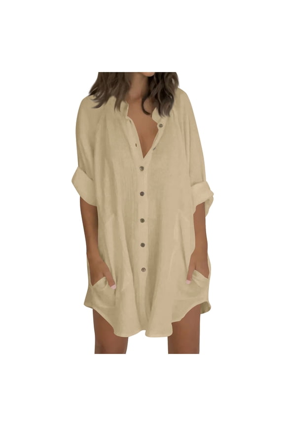 Womens Oversized Button Down Shirts Long/Roll Up Sleeve Loose Fit Collared Boyfriend Dress Shirts Casual Business Office Work Blouses