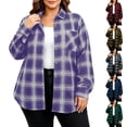 thumbnail image 1 of Miqool Womens Plus Size Plaid Shirt Jackets Collared Button Down Casual Fall Trendy Loose Fit Long Sleeve Cardigans with Pocket, 1 of 5