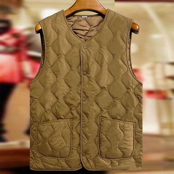 Miqool Womens Puffer Vest Lightweight Crew Collar Sleeveless Quilted Jackets Button Fall Spring Plus Size Coat Outerwear