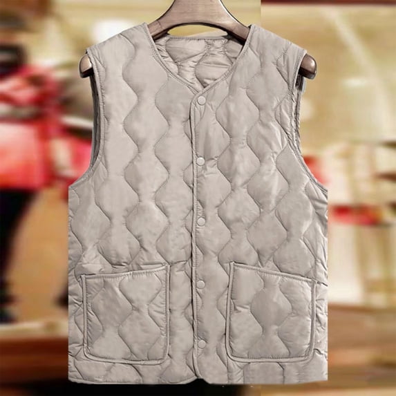 Miqool Womens Puffer Vest Lightweight Crew Collar Sleeveless Quilted Jackets Button Fall Spring Plus Size Coat Outerwear