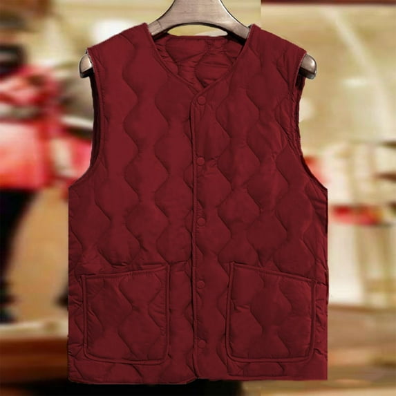 Miqool Womens Puffer Vest Lightweight Crew Collar Sleeveless Quilted Jackets Button Fall Spring Plus Size Coat Outerwear