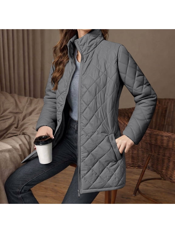 Womens Quilted Jackets Lightweight Button Down Puffer Jacket Coats Padded Outwear with Pockets