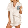 thumbnail image 1 of Miqool Womens Satin Pajamas Set Button Down 2 Piece Pjs Cute Ruffled Shorts Set Soft Sleepwear Nightwear, 1 of 5