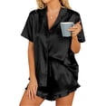 thumbnail image 1 of Miqool Womens Satin Pajamas Set Button Down 2 Piece Pjs Cute Ruffled Shorts Set Soft Sleepwear Nightwear, 1 of 5
