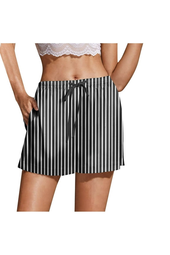 Womens Silk Satin Pajama Short Casual Sleep Shorts Summer Lounge Sleep Pj Short Soft Lounge Shorts with Pockets