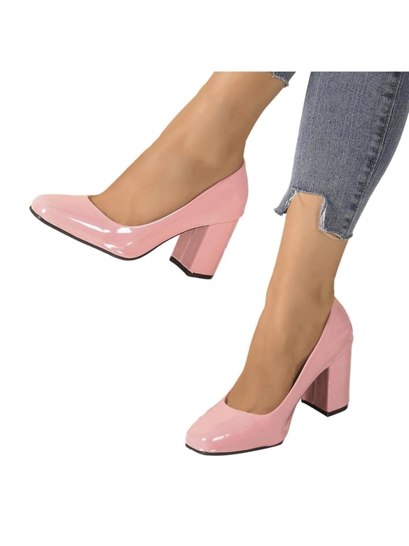 Womens Square Toe Block Heel Pumps Slip On Chunky High Heel Dress Shoes Comfortable Office Work Casual Walking Shoes