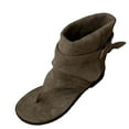 thumbnail image 1 of Miqool Womens Suede Thong Ankle Boot Sandals Open Toe Low Block Heel T-Strap Sandals Summer Western Fashion Booties with Belt Buckle, 1 of 9