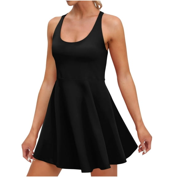 Miqool Womens Tennis Dress Built in Shorts & Bra Adjustable Straps Crisscross Back Summer Exercise Workout Mini Dress Golf Athletic Dresses for Women