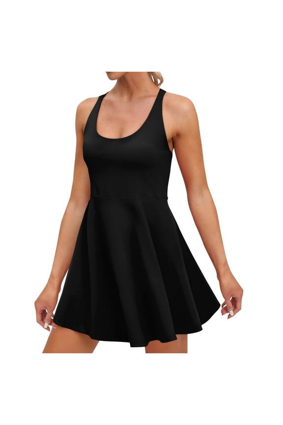 Womens Tennis Dress Built in Shorts & Bra Adjustable Straps Crisscross Back Summer Exercise Workout Mini Dress Golf Athletic Dresses for Women