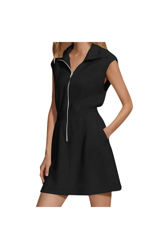 Womens Tennis Golf Dresses Zipper Front Sleeveless Pickleball Exercise Workout Athletic Mini Dress with Pocket Activewear