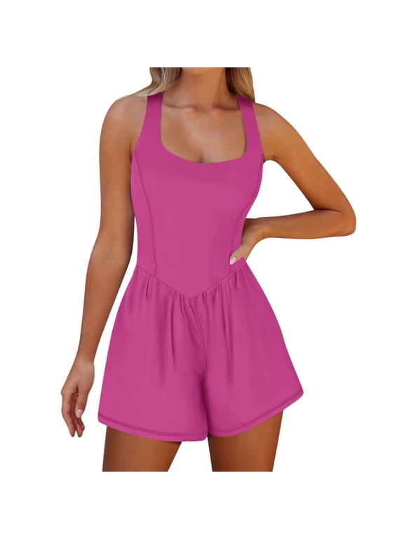 Miqool Womens Tennis Workout Rompers Crisscross Back Exercise Golf Athletic Outfits One Piece Shorts Jumpsuits Activewear