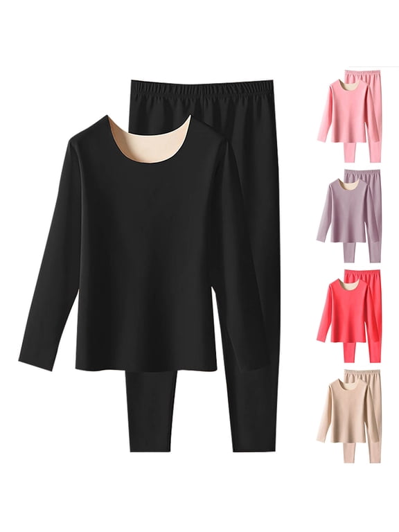Womens Thermal Underwear Set Long Johns Fleece Lined Warm Winter Base Layer Tops Bottoms 2 Piece Pajama Sets
