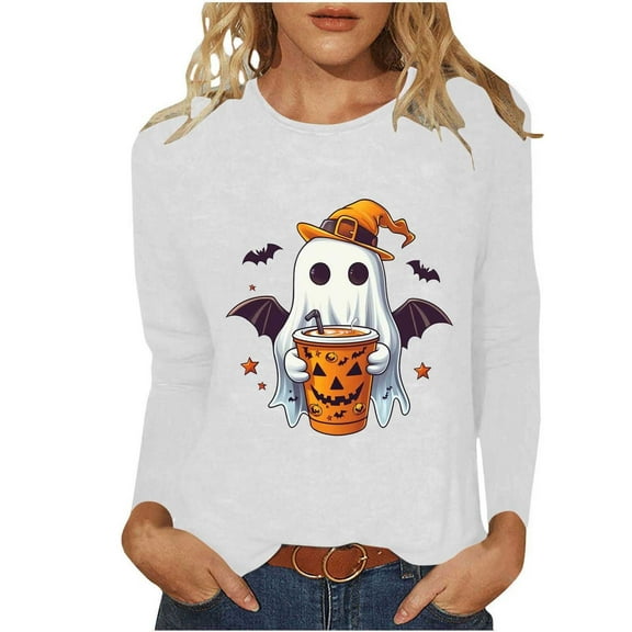 Miqool Womens Tops Cute Festival Fall Shirts Halloween Long Sleeve Pumpkin T-Shirts Casual Thanksgiving Graphic Tee Tops
