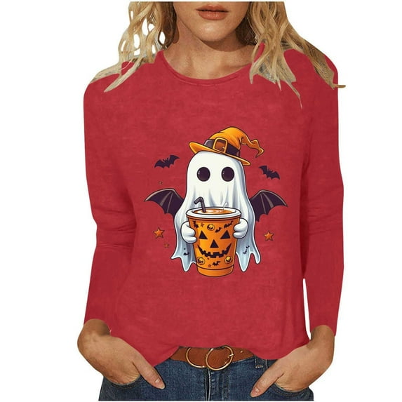 Miqool Womens Tops Cute Festival Fall Shirts Halloween Long Sleeve Pumpkin T-Shirts Casual Thanksgiving Graphic Tee Tops
