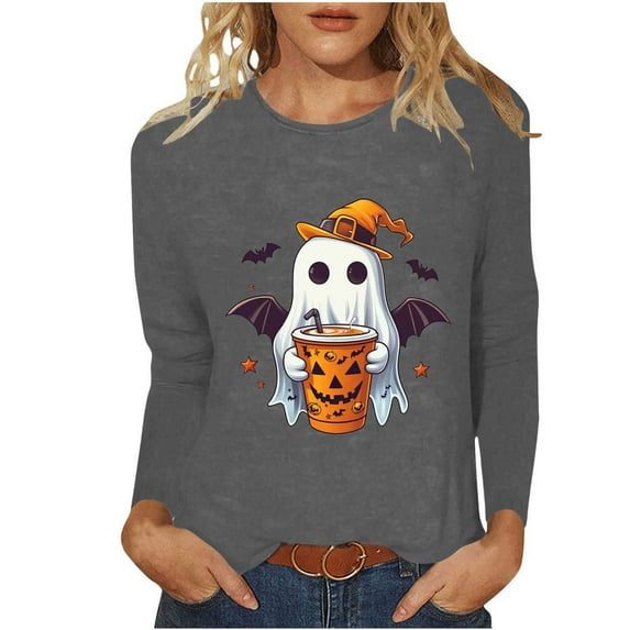 Miqool Womens Tops Cute Festival Fall Shirts Halloween Long Sleeve Pumpkin T-Shirts Casual Thanksgiving Graphic Tee Tops