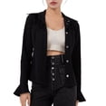 thumbnail image 1 of Miqool Womens Tops Spring Jackets Fashion Flared Long Sleeves Denim Jacket Lapel Button Up Solid Color Top, 1 of 3
