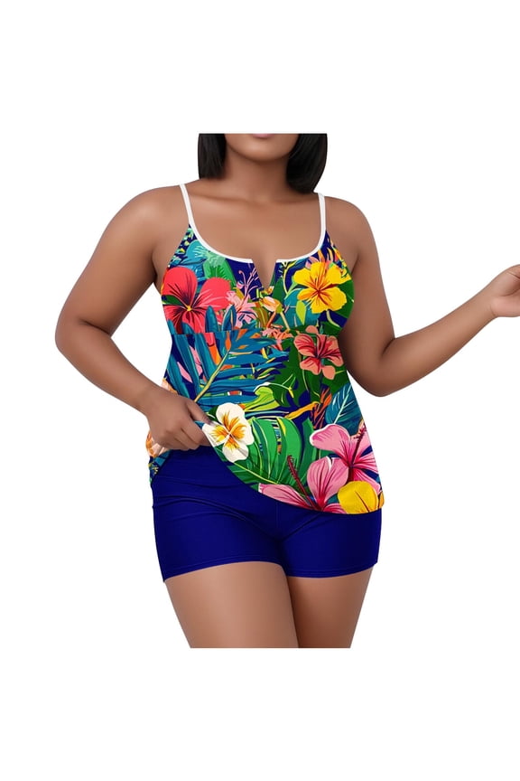 Womens Two Piece Plus Size Tankini Swimsuits Modest Slimming Swim Top Bathing Suits with Boy Shorts Tummy Control Swimwear