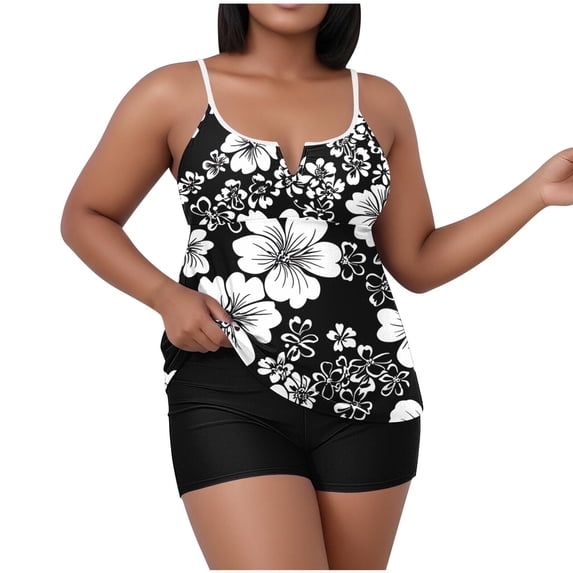 Miqool Womens Two Piece Plus Size Tankini Swimsuits Modest Slimming Swim Top Bathing Suits with Boy Shorts Tummy Control Swimwear