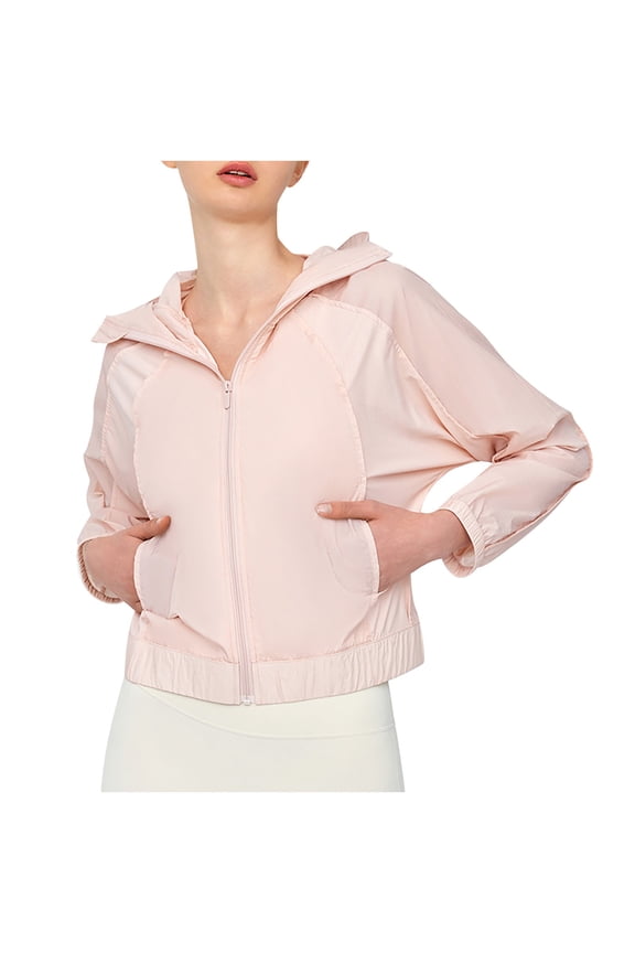 Womens UPF 50+ Sun Protection Cropped Jackets Lightweight Quick Dry Full Zip Up Hoodie Outdoor Workout Running Hiking Cycling Fishing Golf Sun Shirts