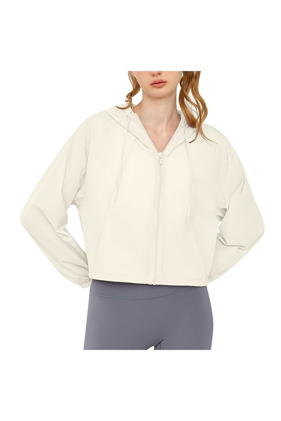 Womens UPF 50+ Sun Protection Cropped Jackets Lightweight Quick Dry Full Zip Up Hoodie Outdoor Workout Running Hiking Cycling Fishing Golf Sun Shirts