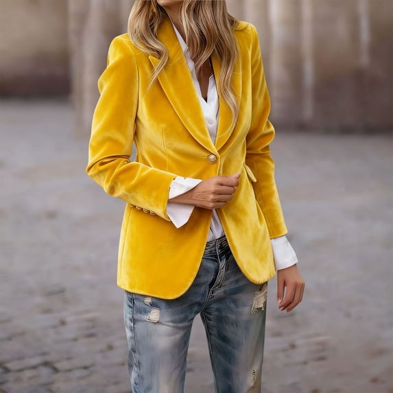 Miqool Womens Velvet Blazer Suit Jacket One Button Warm Blazer for Winter Wedding Prom Party Women Jacket