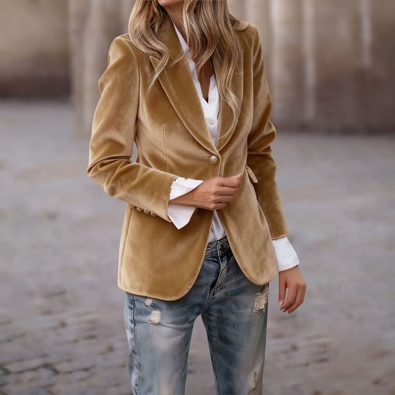 Miqool Womens Velvet Blazer Suit Jacket One Button Warm Blazer for Winter Wedding Prom Party Women Jacket