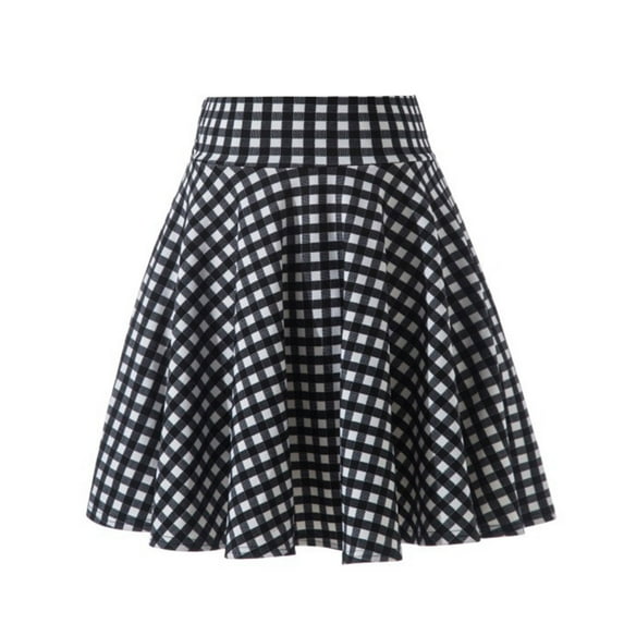 Miqool Womens Vintage Skirt Smock Waist Rockabilly Swing Casual Party Skirts, Black