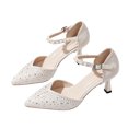 thumbnail image 1 of Miqool Womens White High Heels Rhinestone Pearl Ankle Strap Pointed Toe Evening Wedding Dress Pumps Bridal Footwear, 1 of 9