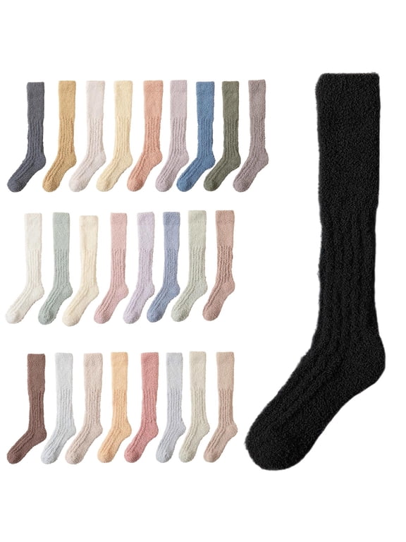 Womens Wool Socks Fleece Knee High Winter Warm Comfortable Socks Cozy Thick Fuzzy Slipper Socks