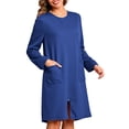thumbnail image 1 of Miqool Zip Up Robes for Women Casual Long Sleeve Bathrobe Lightweight Knee Length Housecoat with Pockets Nightgown, 1 of 6