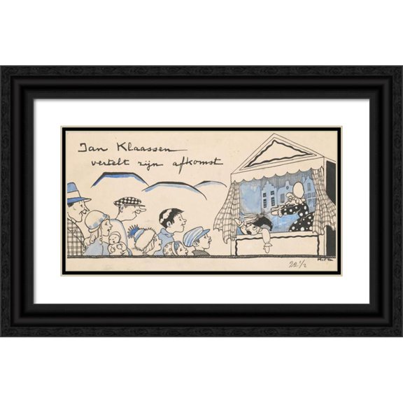 Mira 24x14 Black Ornate Framed Double Matted Museum Art Print Titled: Children View a Puppet Show (1852 - 1905)