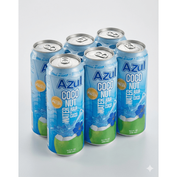 Mira Azul Coconut Water with Coconut Pieces, 16.5 fl oz Bottles, 6 Pack