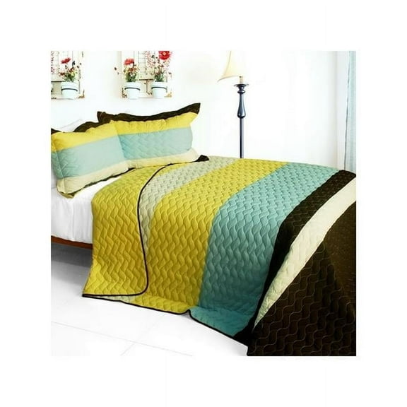 Mira Beauty - 3 Pieces Vermicelli-Quilted Patchwork Quilt Set  Full & Queen Size - Yellow