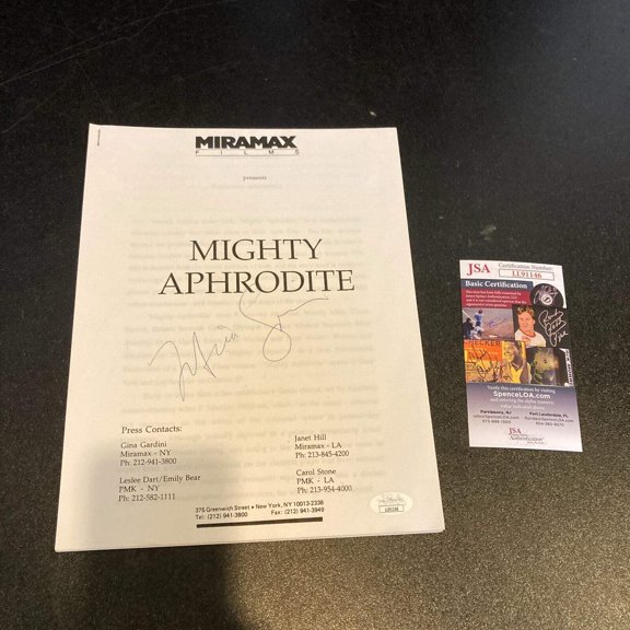 Mira Sorvino Signed Mighty Aphrodite Movie Script JSA COA