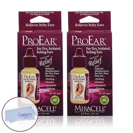 MiraCell ProEar Value Pack - for Dry Itchy Ear Relief (2 Pack of .5oz Ear Drops) with Liberty Cleaning Cloth
