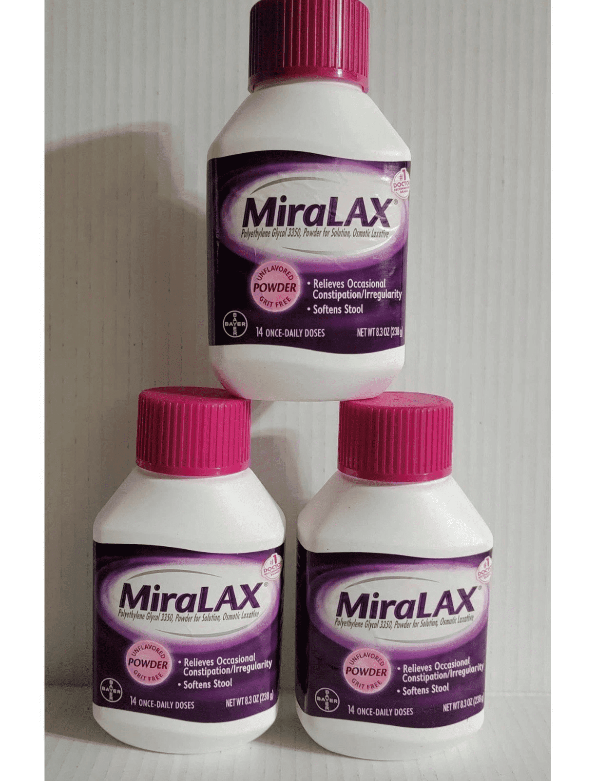 MiraLAX Laxative Powder For Gentle Constipation Relief, 14 Doses, 8.3 oz, 3 Pack