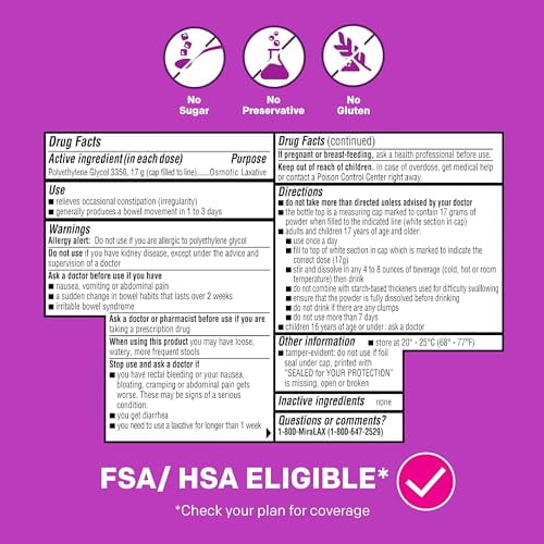 MiraLAX Laxative Powder, Gentle Constipation Relief, PEG 3350