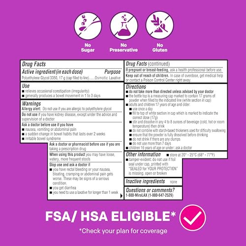 MiraLAX Laxative Powder, Gentle Constipation Relief, PEG 3350