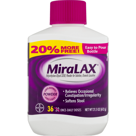 MiraLAX Laxative Powder for Gentle Constipation Relief, 30+6 Bonus Doses