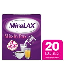 MiraLAX Mix-In Laxative Powder for Gentle Constipation Relief, Stool Softener, 20 Single Doses