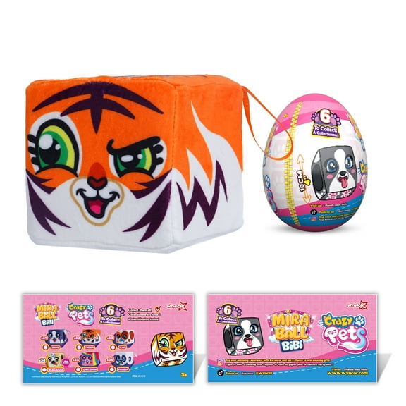 Miraball Bibi Crazy Pets - Surprise Egg Capsule with Memory Foam Expandable Plush Toy – 3.7" (9.5cm) Soft Collectible with Hidden Surprises – Fun Gift for Kids, Parties, Holidays, Stocking Stuffers