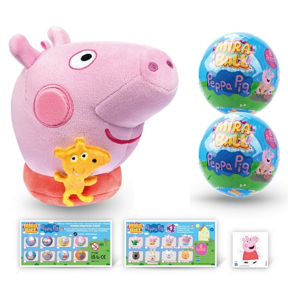 Peppa Pig MiraBall, Blind Box Surprise Plushies -  Mystery Action Figures Toy, Cute Stuffed Animal - Great for Gifts & Party Favors, Aged 3+ (2-Pack)
